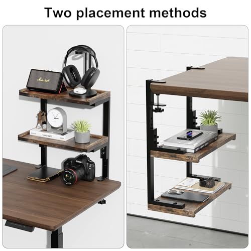 Spacrea clamp on Desk Shelf, 2 Tier Office Desk Shelves Organizer, Wood Desktop Supplies Storage Rack, Desk Organizers and Accessories (Wood) - color: Wood