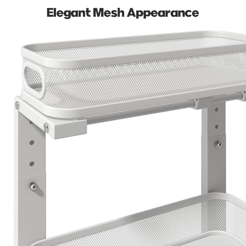 2 Pack Under Sink Organizer With Smooth Cylindrical Rail,2-Tier Pull Out Multi-Purpose Cabinet Storage for Bathroom&Kitchen,Height Adjustable,Rust-resistant Coating-White - color: White, size: 2 Pack-15.7"Dx11"-16.14"H