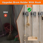 Mop Broom Holder-Self Adhesive Stainless Steel Broom Hanger Organizer for Bathroom, Kitchen, Office，Utility Room，Laundry Room,Home Garden, Garage Storage and Organization Rack(Silver gray-4Psc)