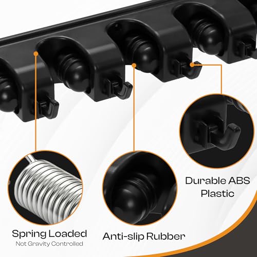 Heavy Duty ABS Plastic Broom Holder with 5 Slots and 6 Hooks | Wall Mount Mop and Broom Hanger | Waterproof Broom Organizer with Screws| Wall Mount Tool Organizer for Garage Storage - size: 5 Slots & 6 Hooks