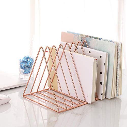 Sooyee 9 Slot Rose Gold Magazine Holder,Desktop File Sorter Organizer Triangle Bookshelf Decor Home Office - color: Rose Gold