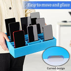 24-Grid Wooden Cell Phone Holder Desktop Organizer Storage Box for Classroom Office (Blue 24-Grid) - size: Blue 24-Grid