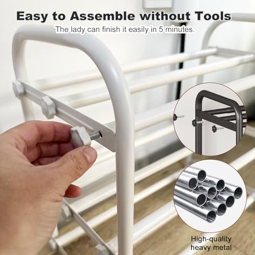 KANAV 2-Tier Expandable Shoe Rack, Heavy Duty Adjustable Metal Shoe Organizer for Closet & Entryway, Freestanding, Tool-Free Assembly, White - color: White, size: 2-Tiers