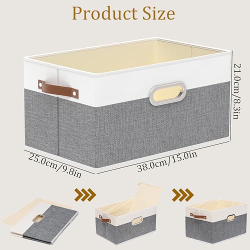 Yawinhe Foldable Storage Baskets for Shelves, Fabric Closet Organizers, Bins with 3 Handles, Cubes for Clothes, White/Grey, 15''Lx9.8''Wx8.3''H, 4-Pack - color: White/Grey, size: 15.0x9.8x8.3inch(4-Pack)