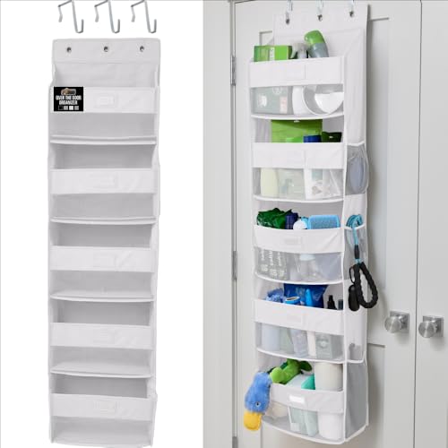 GORILLA GRIP Over The Door Organizer Storage, 5 Deep Hanging Shelves, Holds 50lbs, Closet Organizers Shelf for Bedroom, Shoes, Bathroom, Nursery, Dorm Essentials, 3 Metal Hooks, 58x15 Inches, White - color: White, size: 5 Shelf