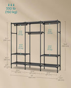 SONGMICS Clothes Rack,72 Inch Large Capacity Portable Closet, Heavy Duty Wardrobe Closet Organizer with Hanging Rails and Shelves, Total Load 330 lb, Easy Assembly, for Bedroom, Black URDR211B01 - size: 72"L x 17.7"W x 74.8"H