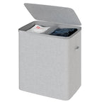 Dual Section 90 liter/23.8 gallon Laundry Hamper Separation Basket with lid, 2 Removable Washing Bags with Handles,Large Laundry Sorter for Easy Clothes Separation - Gray - size: 2 Section,Gray