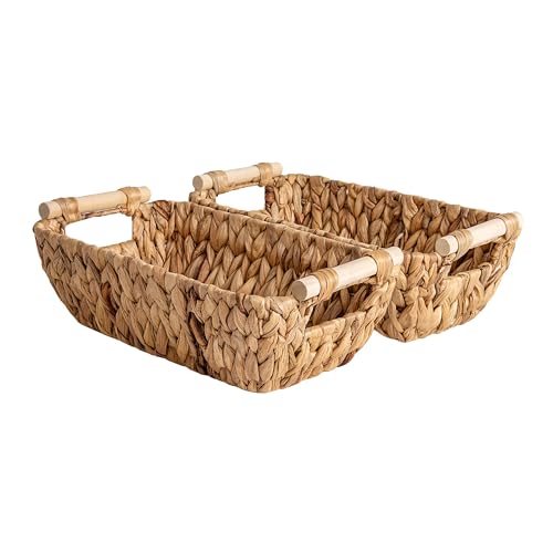 StorageWorks Hand-Woven Small Wicker Baskets, Water Hyacinth Storage Baskets with Wooden Handles, 2-Pack - color: Natural(Water Hyacinth), size: Small