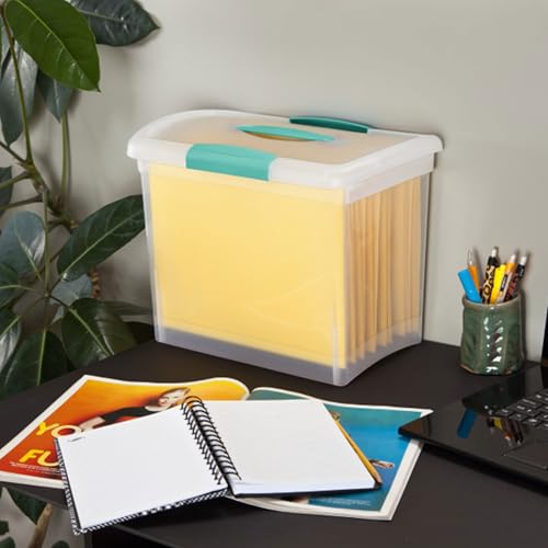 Sterilite Large Nesting ShowOffs, Stackable Small Storage Bin with Latching Lid and Handle, Plastic Container to Organize Office Files, Clear, 6-Pack - size: Large, style: 6 Pack