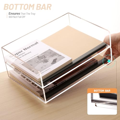SANRUI Acrylic Paper Tray Organizer for Desk,Desk Organizers and Accessories,2 Pack Stackable Paper Organizer for Letter,Documents,Books,Magazines Crystal-Clear File Organizer - style: A4 Horizontal File Trays 2 Tier
