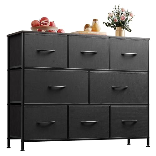 WLIVE 8 Drawer Dresser for Bedroom, Fabric Black Dresser with Large Storage Drawer Unit for Entryway, Chest of Drawers for Living Room - color: Charcoal Black, style: Large 8 Drawers