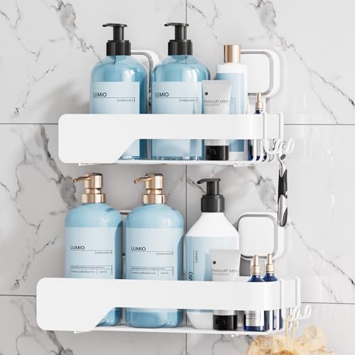 TAILI Shower Caddy Suction Cup 2 Pack,Stainless Steel Rustproof Shower Shelves,No Drilling Wall Mounted Basket,Large Capacity,Removable Suction Cup Bathroom Organizers & Home Decor, White - style: 2xWhite
