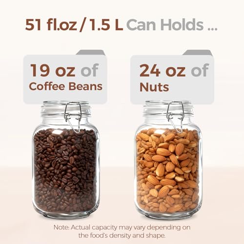 ComSaf Set of 3 Square Glass Jars with Airtight Lids (51 Oz), Wire Clamp Canisters for Pickling, Kombucha & Bulk Food, Wide Mouth Canning Jars for Space Saving Kitchen & Pantry Organization - size: 51oz*3