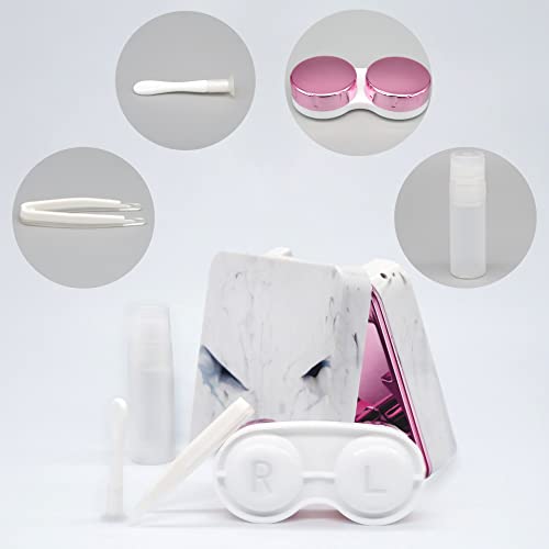 Vastsoon Contact Lens Case, Portable Cute Eye Contacts Colored Lenses Applicator Remover Tool Kit with Mirror Solution Bottle for Travel Daily Outdoor (Square, Rose) - color: Square,Rose