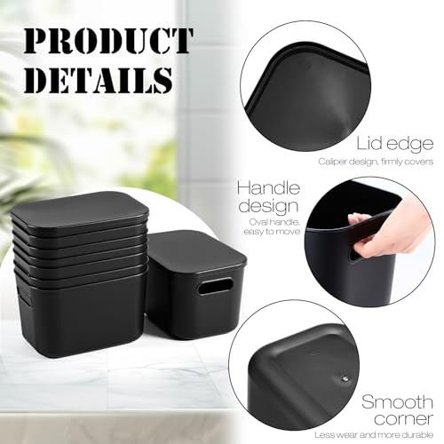 Hoolerry 8 Pieces Colorful Storage Bins with Lid, Plastic Storage Basket Organizing Container Stackable Box with Handle for Shelves Desktop Playroom Office(9.8 x 7.1 x 6.3 Inch,Black) - color: Black, size: 9.8 x 7.1 x 6.3 Inch