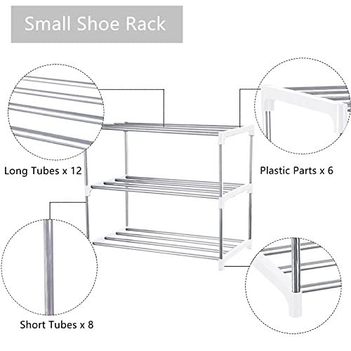 Small Shoe Rack, Narrow Stackable Shoe Shelf Organizer for Entryway, Doorway and Bedroom Closet (3-Tier, White) - color: White, size: 3-Tier