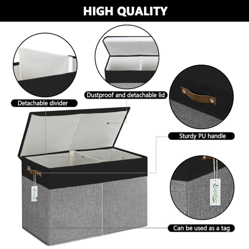 Bagnizer Large Toy Storage Box with Lids, Collapsible Sturdy Baby Storage Organizer Chest Bin Basket for Kids, Boys, Girls, Playroom, Nursery, Bedroom, Closet 25"x13"x16" (Gray and Black) - color: Gray and Black