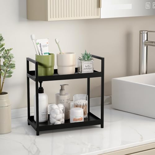 Anyoifax Bathroom Counter Organizer 2 Tier Vanity Storage Countertop Shelf Makeup Organizer Perfume Tray Skincare Holder for Sink, Dresser, Kitchen, Small Black - color: Black, size: Small