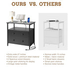 Edbuosy 27 inch Wide Night Stand with Charging Station, Bedside Table with Open Shelf, 2 Drawers Small Wood Dresser, Modern Wood Nightstand for Bedroom/Living Room (Black) - color: Black, size: 2 Drawers