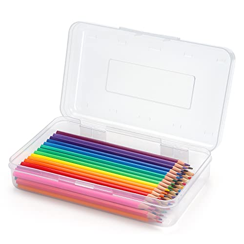 Tamaki 1 Pack Plastic Pencil Box Large Capacity Pencil Boxes Clear Boxes with Snap-tight Lid Stackable Design and Stylish Office Supplies Storage Organizer Box, Clear - color: White