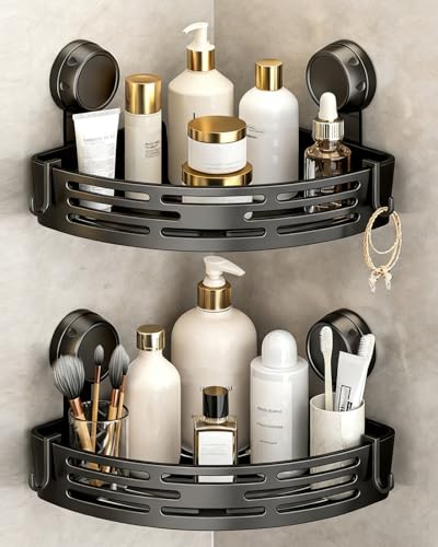 Corner Shower Caddy Suction Cup, 2 Pack Triangle Corner Shower Shelves No Drilling Bathroom Organizers and Storage, Removable Waterproof Showers Bathroom Shelf Rack