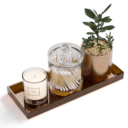 ATZYmolin 11" x 4.3" Bathroom Vanity Tray Acrylic Decorative Counter Organizer for Soap Dispenser, Perfume, Candle, Makeup - Rectangle Tray for Sink, Toilet Tank, Dresser Home Decor, Small Brown - color: Brown - Small