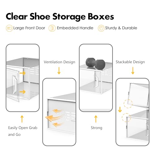SEE SPRING XX-Large Shoe Storage Box Fit Size 14, Clear Plastic Stackable Shoe Organizer for Closet, Space Saving Sneaker Shoe Rack Containers Bins Holders for Entryway, 12 Pack Clear - color: Clear, size: XX-Large Fit Size 14