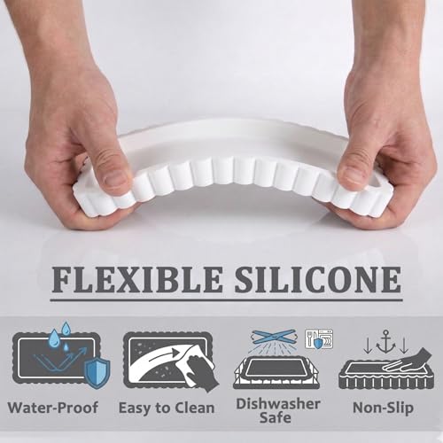 Small Silicone Bathroom Vanity Tray, Sink Caddy for Dish Soap Dispenser, Sponge Holder for Kitchen Sink, Rectangle Bathroom Countertop Organizer for Perfume, Jewelry, Candle (7.9” * 4”, White) - color: White, size: 7.9" x 4" x 0.7"