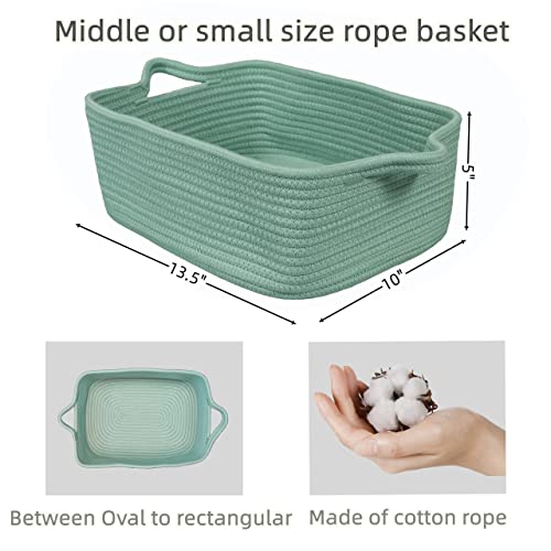 XUANGUO Woven Cotton Rope Storage Basket with Handles for Organizing Shelves Closet Small Cat Dog Pet Toy Baskets Box Bin Decorative Rectangle Baby Nursery Basket Gift Basket Empty (Light Green) - color: light green