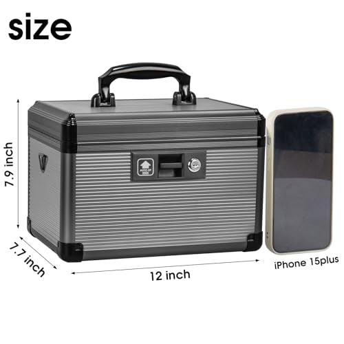Medicine Lock Box with Key, Alluminum Alloy Box for Medication,First Aid Box with a Removeable Tray to Store Medicines & Pills for Home, Black 12 * 7.68 * 7.87 Inch - color: Black, size: Medium-12inch