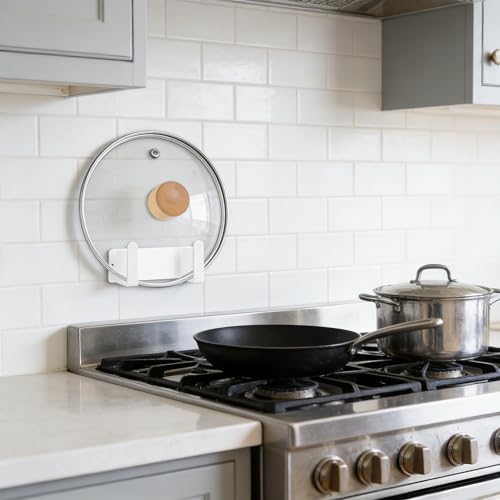 Stainless Steel Wall Mounted Cutting Board Holder Punch-Free Adhesive Multifunctional Kitchen Organizer Pot Lid Storage Rack 7" x 2.3" x 1.8" White - color: White