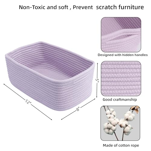 XUANGUO Small Woven Storage Baskets 12“X8”X5“ Decorative Rope Bins for Organizing Shelves, Closets, and Toys, Empty Gift Baskets, Cute Organizer Basket for Home and Office (purple, regular) - color: purple, size: regular