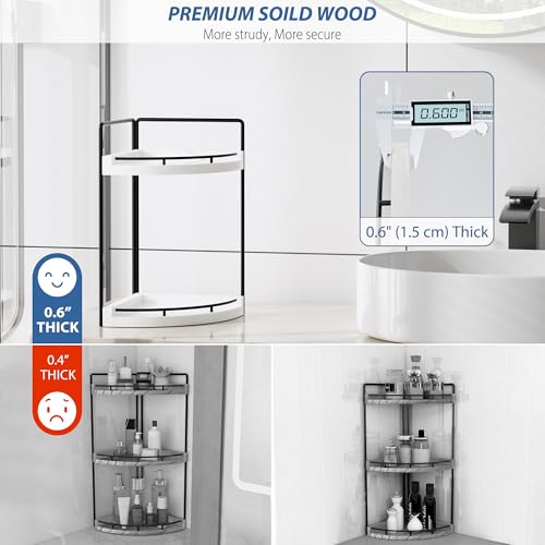 Corner Bathroom Counter Organizer, 2 Tier Wood Vanity Storage, Waterproof Skincare Shelf for Kitchen & Toiletries Decor, Dresser (White-2 Tier) - color: White-2 Tier