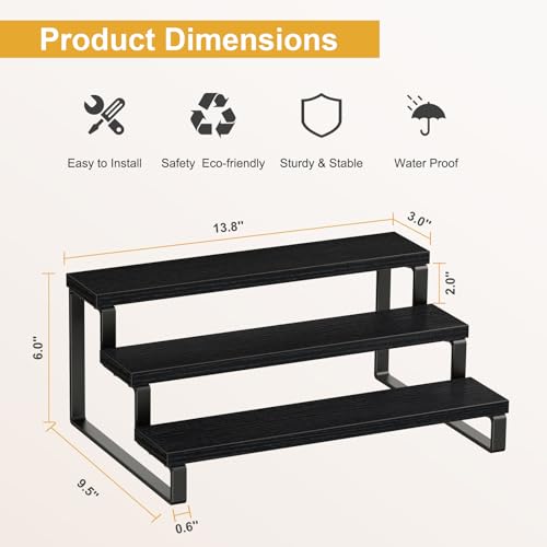 Giikin 3 Tier Spice Rack, Cabinet Organizer Shelf, Wooden Spice Rack for Countertop, Kitchen Counter Storage Shelves Cupcake Stand Holder Display Stand, Black - color: Black, 3 Tier, 1 Pack, size: 3 Tier 1 Pack