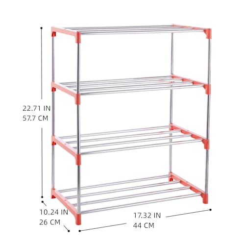 4-Tier Stackable Small Shoe Rack, Lightweight Shoe Shelf Storage Organizer for Entryway, Hallway and Closet (Pink) - color: Pink, size: 4-Tier