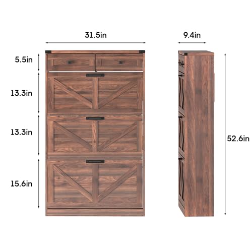 Halitaa Shoe Cabinet with 3 Flip Drawers & 2 Drawers,Freestanding Shoe Storage Cabinet for Entryway,Farmhouse Narrow Slim Organizer Rack for Foyer,Hallway,Dark Walnut - color: Dark Walnut, style: 3-Drawers