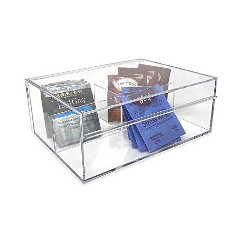 Isaac Jacobs 3-Compartment Clear Acrylic Organizer with Lid (6.7" L x 8.6" W x 3.4" H), Multi-Sectional Tray, Storage Solution for Makeup, School & Office Supplies (1 Large, 2 Medium) - size: 1 Large, 2 Medium