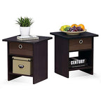 Furinno Dario End Table / Side Table / Night Stand / Bedside Table with Bin Drawer, 2-Pack, Dark Walnut - color: Dark Walnut, size: 2-Pack, Upper Bin