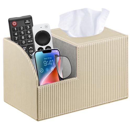 Square Multi-Functional Tissue Box Cover with Storage and Remote Control Holder - Cube Tissue Box Organizer for Bathroom, Nightstand, End Table - color: Apricot