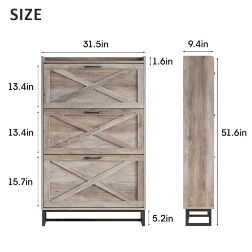 Maupvit Shoe Storage Cabinet with 3 Flip Drawers, Freestanding Organizer with Metal Legs for Entryway, Narrow Shoe Rack Cabinet, Washed Gray - color: Washed Gray, style: 3-Drawers