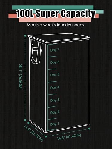 WTREE Laundry Hamper with Lid, Reinforced Sturdy Clothes Hamper with Anti-Puncture Base, Large Collapsible Laundry Basket with Removable Liner Bag, Tall Dirty Clothes Bin for Family, 100L Black - color: Black