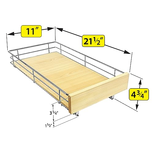 LYNK PROFESSIONAL® SELECT™ Slide Out Cabinet Organizer Pull Out Drawer, 11" x 21" Pull Out Cabinet Organizer – Pull Out Shelves for Kitchen Cabinets – Roll Out - Lifetime Ltd. Warranty, Wood Chrome - size: 11" W x 21" D - 1 Tier