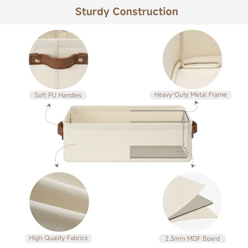 StorageWorks Narrow Storage Bins, Small Basket for Closet and Shelves, Fabric Organizer with Handles, Toilet Paper Storage, Natural Color, 2-Pack - color: Natural Color, size: 15"L x 6"W x 5"H