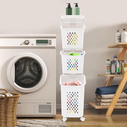 3-Tier Plastic Laundry Hamper Sorter with Wheels,Tiered Laundry Basket Organizer with 4 Removable Baskets,Rolling Laundry Storage Cart for Bathroom,Bedroom,Kitchen - color: 3-Tiers