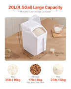 VEVOR Rice Storage Container, 4.5Gallon/20L Capacity Large Dog Food Dispenser Bin, Kitchen Ingredient Grain Cereal Flour Bin, Pet food Containers with Wheels, Measuring Cup, Airtight Lid, 1 Pack - size: 4.5 Gallon*1