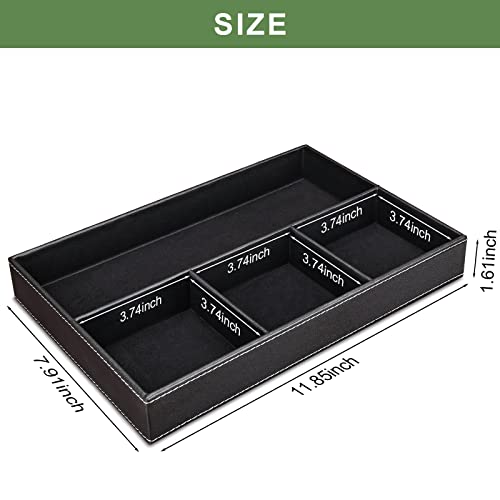 GORESE 2 Pieces Faux Leather Valet Tray for Men, Stackable Jewelry Organizer for Drawers, Nightstand Caddy Tray for Key, Wallet, Sunglass, Watch, Coin, Phone, Bedside Desk-top Storage Black - color: Black-2 Set