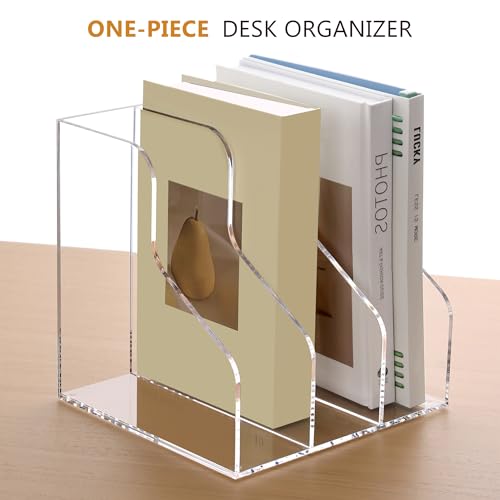 SANRUI Acrylic File Organizer, Clear Magazine File Holder with 3 Vertical Compartments, Desk Organizer for Home School Office Organization, Desk Bookshelf - size: A4, 3 Sections, 1 Pack