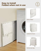 Greenstell Laundry Hamper with Wheels, No Install Needed, 90L Divided Handwoven Hampers & 2 Removable Liner Bags, Rattan Clothes Laundry Basket with Lid & Handles, Foldable Hampers White - color: White, size: 90L: 18.3x13.5x26.4 Inches