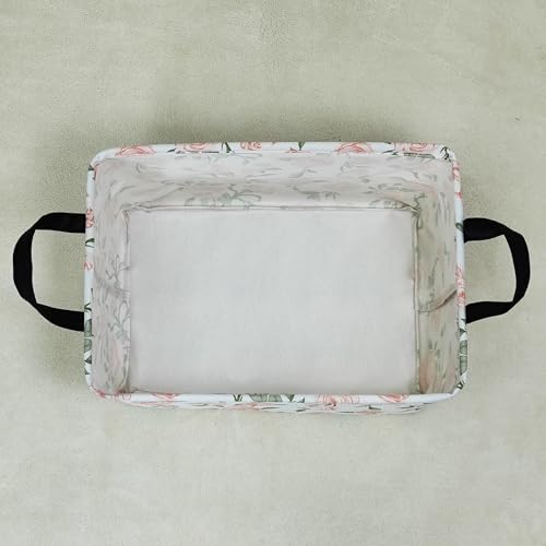 LANGYASHAN Rectangular Storage Bin Collapse Canvas Fabric Cartoon Storage Basket with Handles for Organizing Home Kitchen Boys and Girls Toys Office Closet Shelf Baskets (Rec Champagne Rose) - color: Rec Champagne Rose