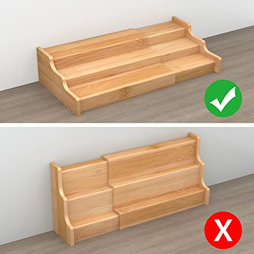 Spice Rack Kitchen Cabinet Organizer- 3 Tier Bamboo Expandable Display Shelf Yellow - color: Yellow